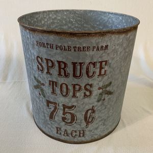 Metal Bucket Christmas Decor North Pole Tree Farm Spruce Tops Tub Contai…